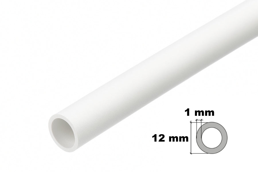 White Plastic Round Pipe Tube PVC - 1 m / 39.37 inch Length