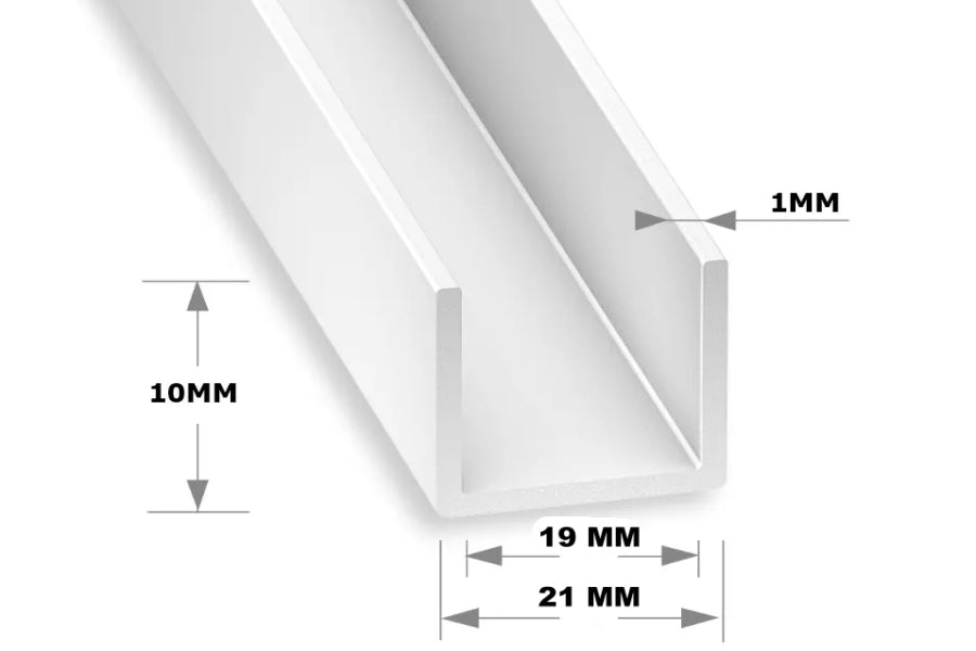 PVC U Channel Profile Edge Trim 1 M / 39.37 Inch Length White Rigid Plastic Edge Protector Cezar