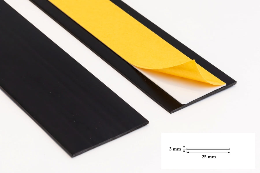 1m Length â€“ Self Adhesive PVC Flat Bar Cover Strip Black White Plastic - ER-Flat