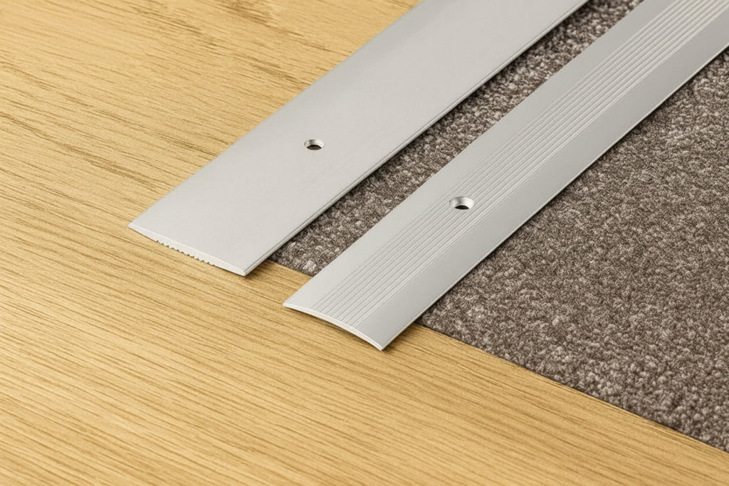 Aluminium Door Threshold Strip 38 MM x 1 M & 2 M Length Carpet to Lamnate Anodised Screw-Fix Silver & Gold - LPOR