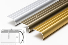 62mm x 38.4mm Aluminium Bullnose Stair Nosing - Curved Step Edge Trim