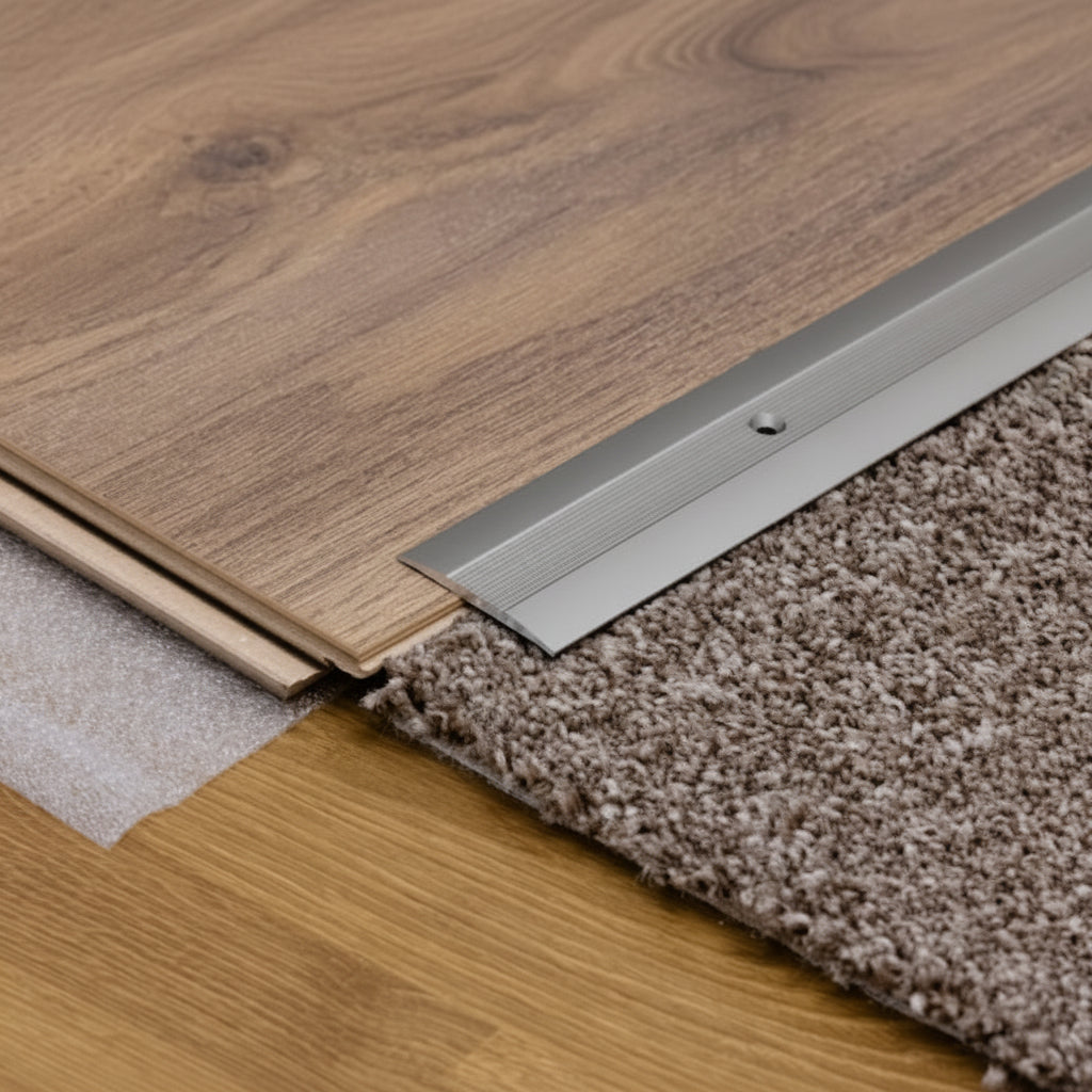 Aluminium Door Threshold Strip 38 MM x 1 M & 2 M Length Carpet to Lamnate Anodised Screw-Fix Silver & Gold - LPOR