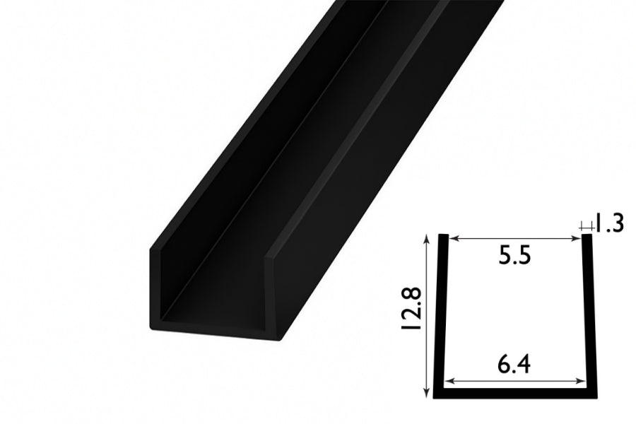 PVC U Channel Profile Edge Trim 1 M / 39.37 Inch Length Black & White Rigid Plastic TW