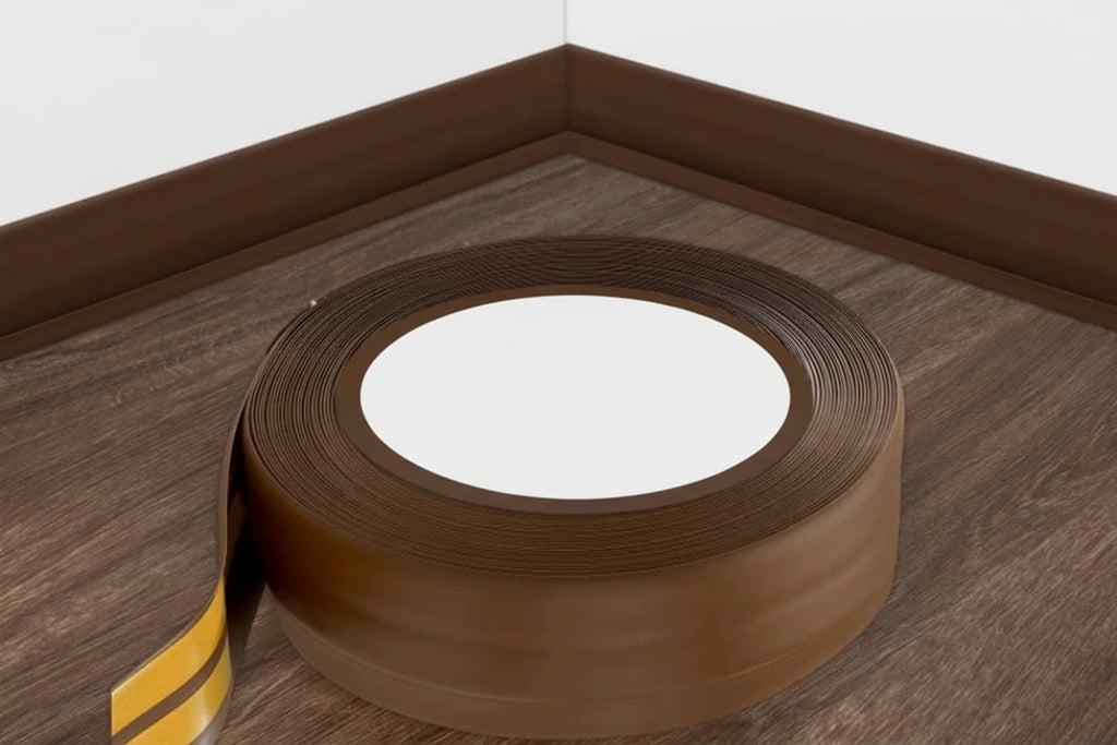 Self Adhesive Flexible PVC Skirting Board 50x20 MM x 5 M & 10 M Length Soft Trim Strip for Floor & Wall Edge Finishing