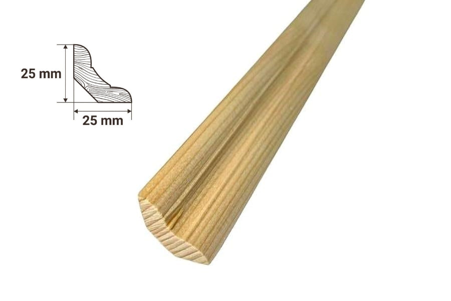 Pine Wood Scotia Beading 25x25 MM & 30x30 MM x 1 M & 2.4 M Length Smooth & Grooved Trim Moulding Strip