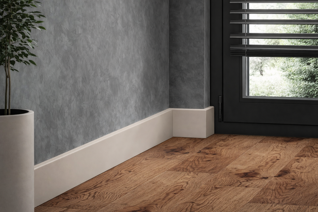 80 MM x 15 MM x 2200 MM Length â€“ PVC Skirting Board -White / Black / Cashmere- Status Line