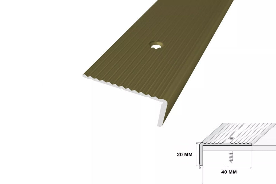 Aluminium Stair Nosing 40 MM x 20 MM x 0.9 M Length Wide Grooved Anti-Slip Profile - IP40