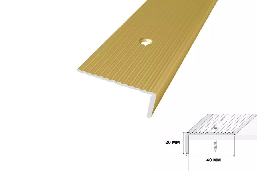 Aluminium Stair Nosing 40 MM x 20 MM x 0.9 M Length Wide Grooved Anti-Slip Profile - IP40