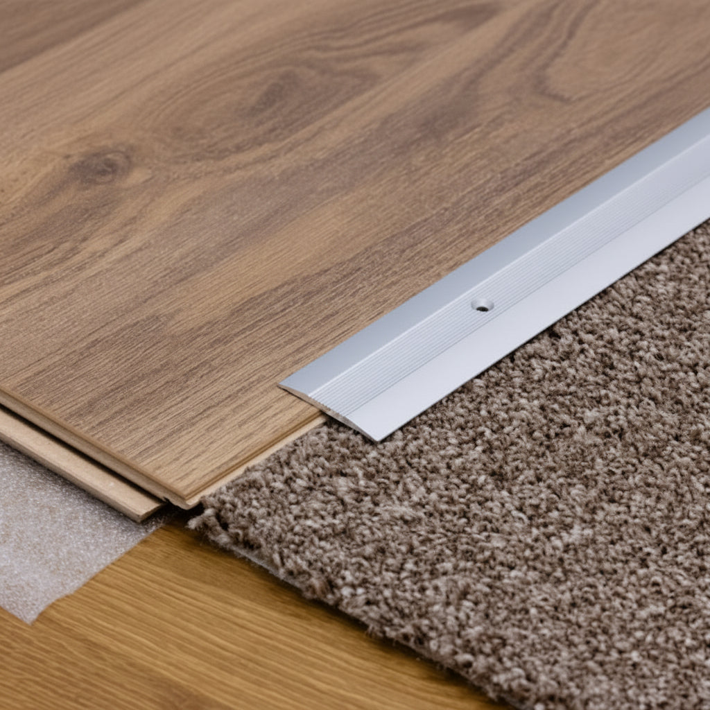 Aluminium Door Threshold Strip 38 MM x 1 M & 2 M Length Carpet to Lamnate Anodised Screw-Fix Silver & Gold - LPOR