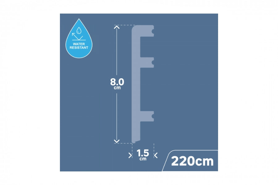 80 MM x 15 MM x 2200 MM Length â€“ PVC Skirting Board -White / Black / Cashmere- Status Line