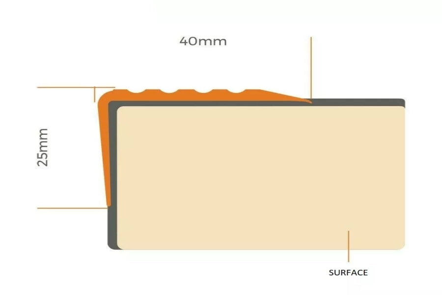 Self adhesive non slip PVC stair nosing40 MM x 25 MM x 1.18 M Length ND