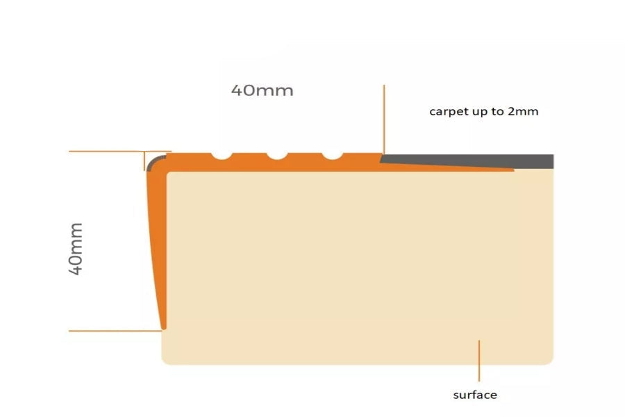 Black Non-Slip PVC Rubber Stair Nosing with Warning Strip 40 MM x 40 MM x 1.18 M Length RDO