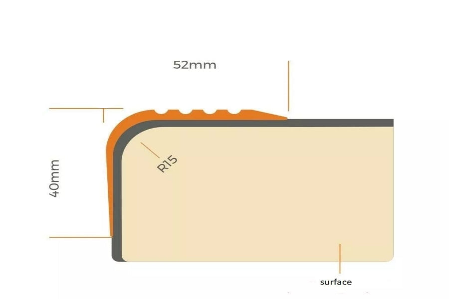 Non Slip PVC Rubber Stair Nosing 52 MM x 40 MM x 1.18 M Length RGPT