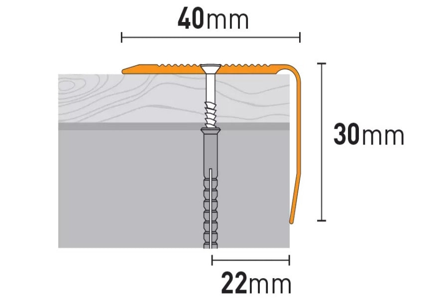 Anodised aluminium stair nosing 40 MMÃ—30 MM x 1.2 M & 2.4 M Length with anti-slip grooved surface - PS8