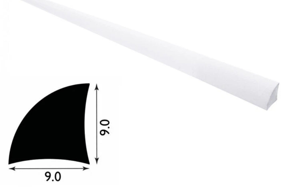 1m & 2.44m Length â€“ uPVC 9mm Quadrant Trim Moulding Decorative Flooring Window Edge Beading Worktop Strip