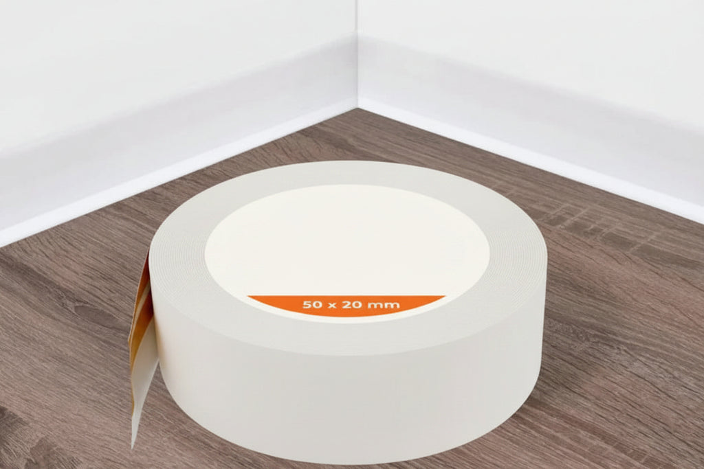 Self Adhesive Flexible PVC Skirting Board 50x20 MM x 5 M & 10 M Length Soft Trim Strip for Floor & Wall Edge Finishing